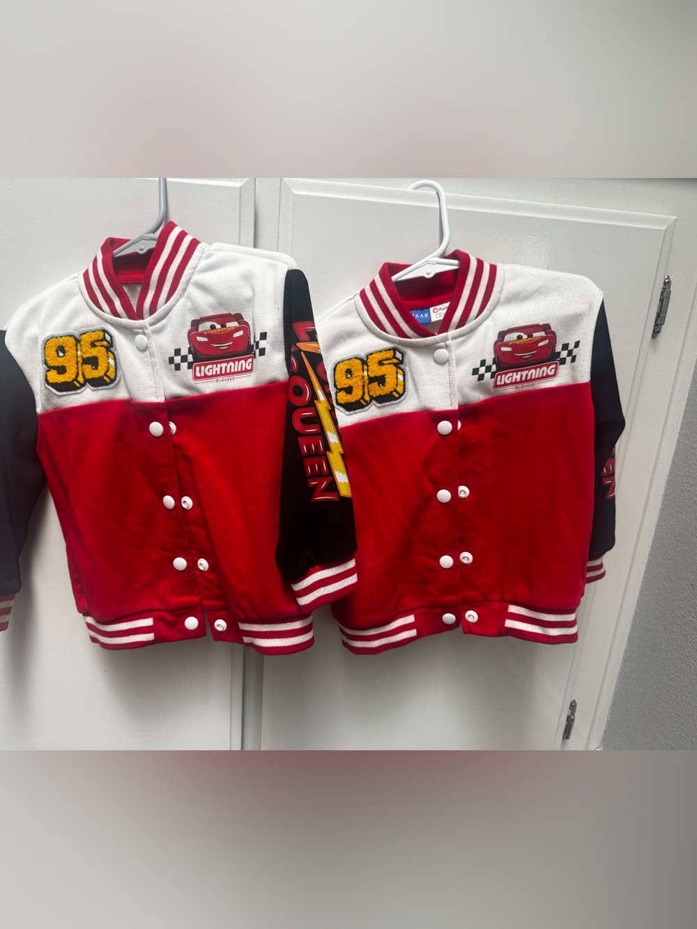 TWIN BUNDLE Disney Pixar Cars Red & White Lightning McQueen Varsity Jacket 3-4t